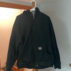 Ben Davis Men Jackets Hooded Front Zipper Fleece Lined Jacket Knit Cuffs Black